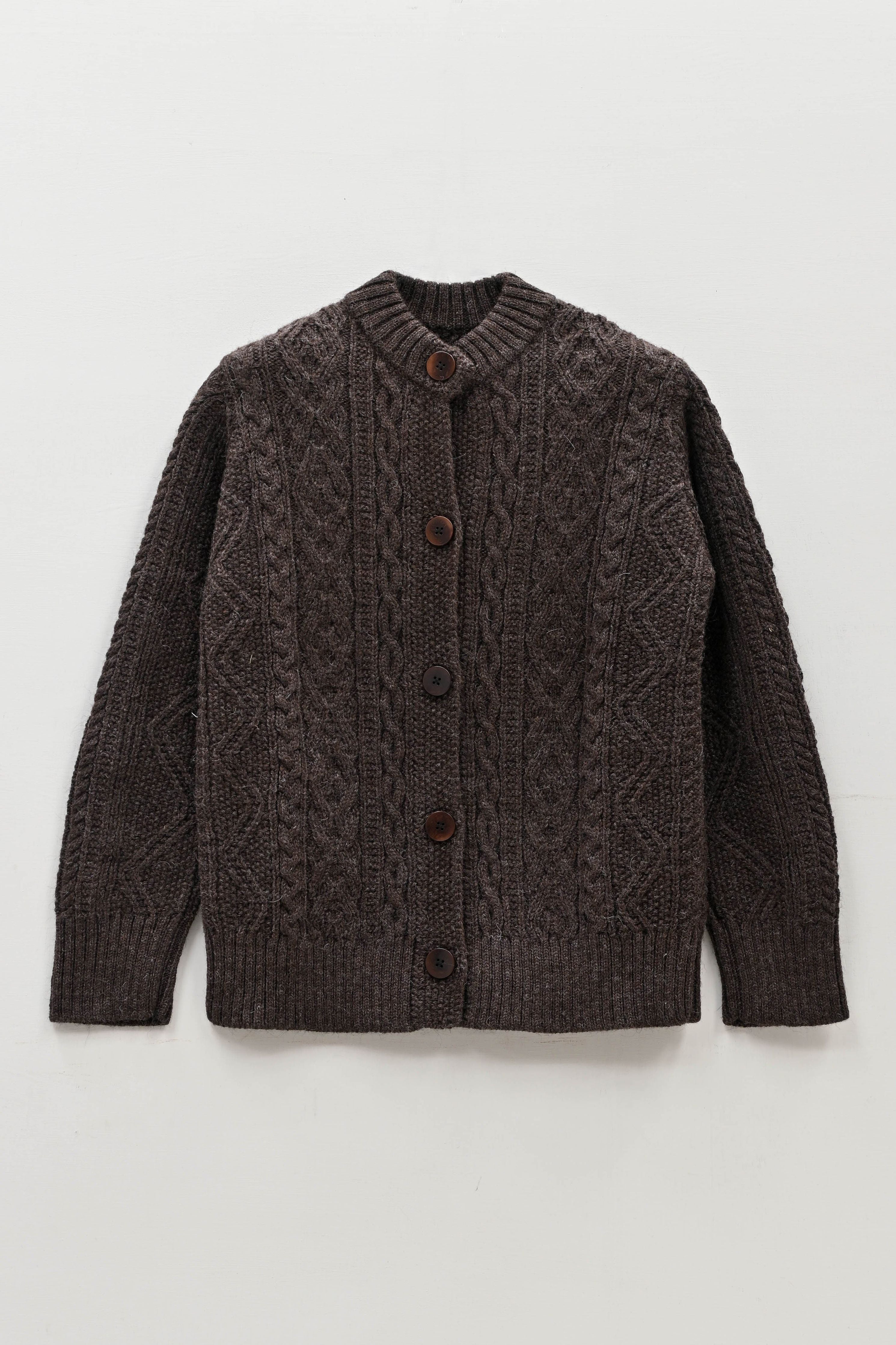 The Freyja British Wool Cable Cardigan in Peat