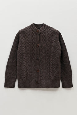 The Freyja British Wool Cable Cardigan in Peat