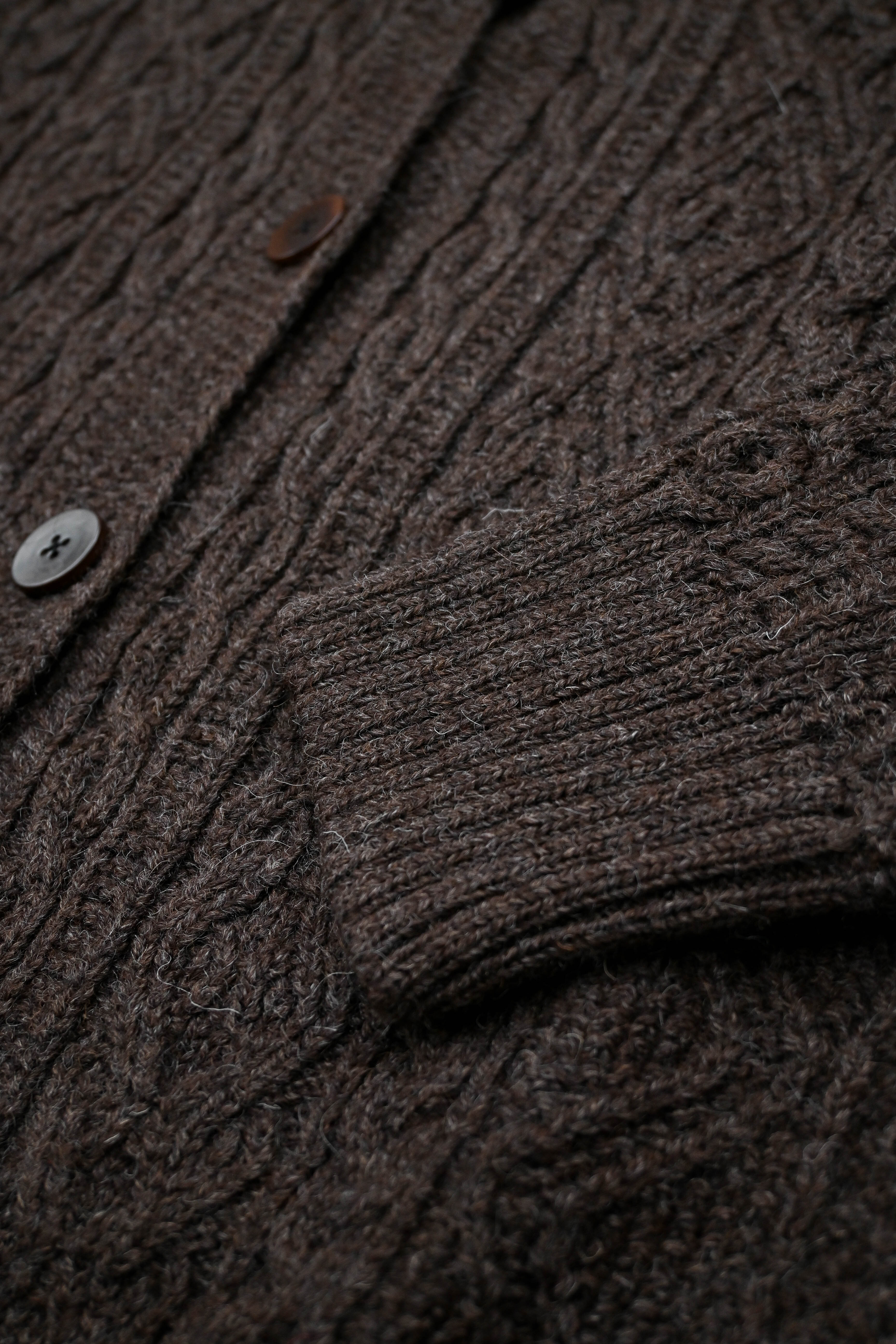 The Freyja British Wool Cable Cardigan in Peat
