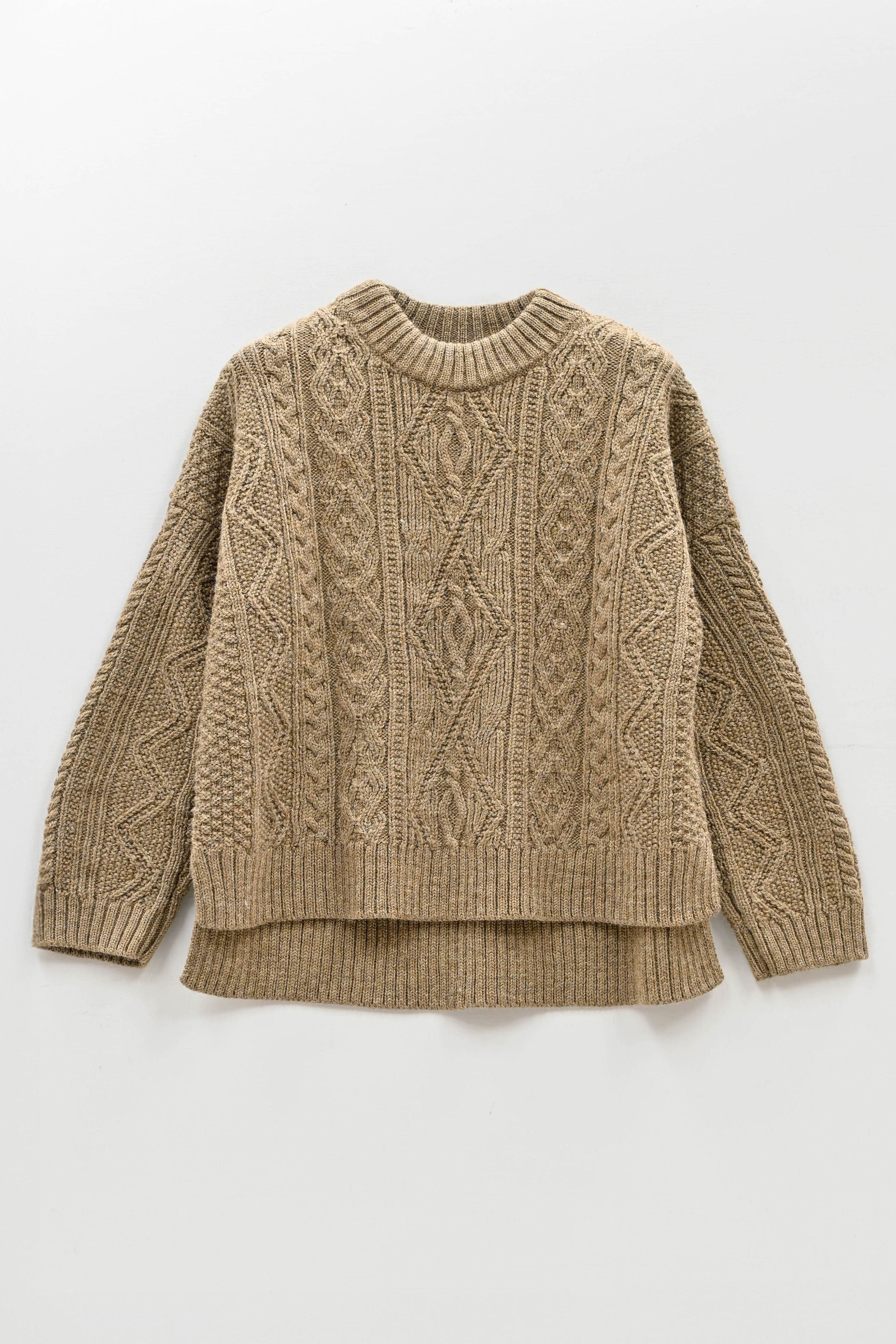 The Freyja British Wool Cable Sweater in Bronze Olive