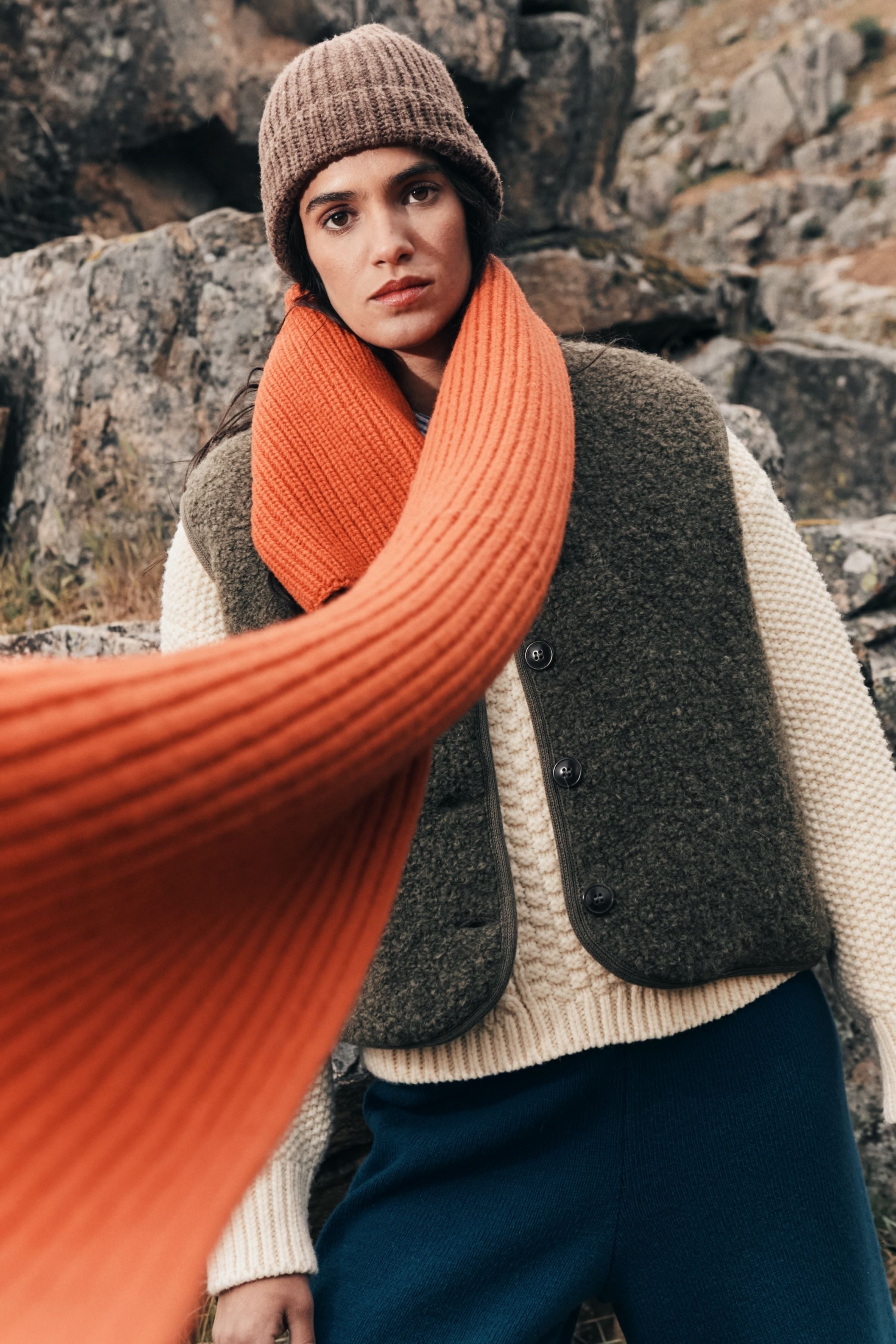 CAMILLE Long Scarf in Merino Wool - Burnt Orange