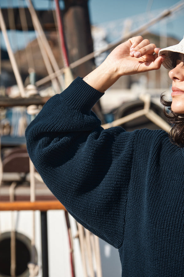 CLEMENTINE Batwing Sweater in Organic Cotton - Navy Blue