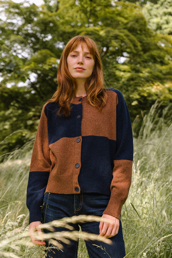 Check Cardigan - Suede
