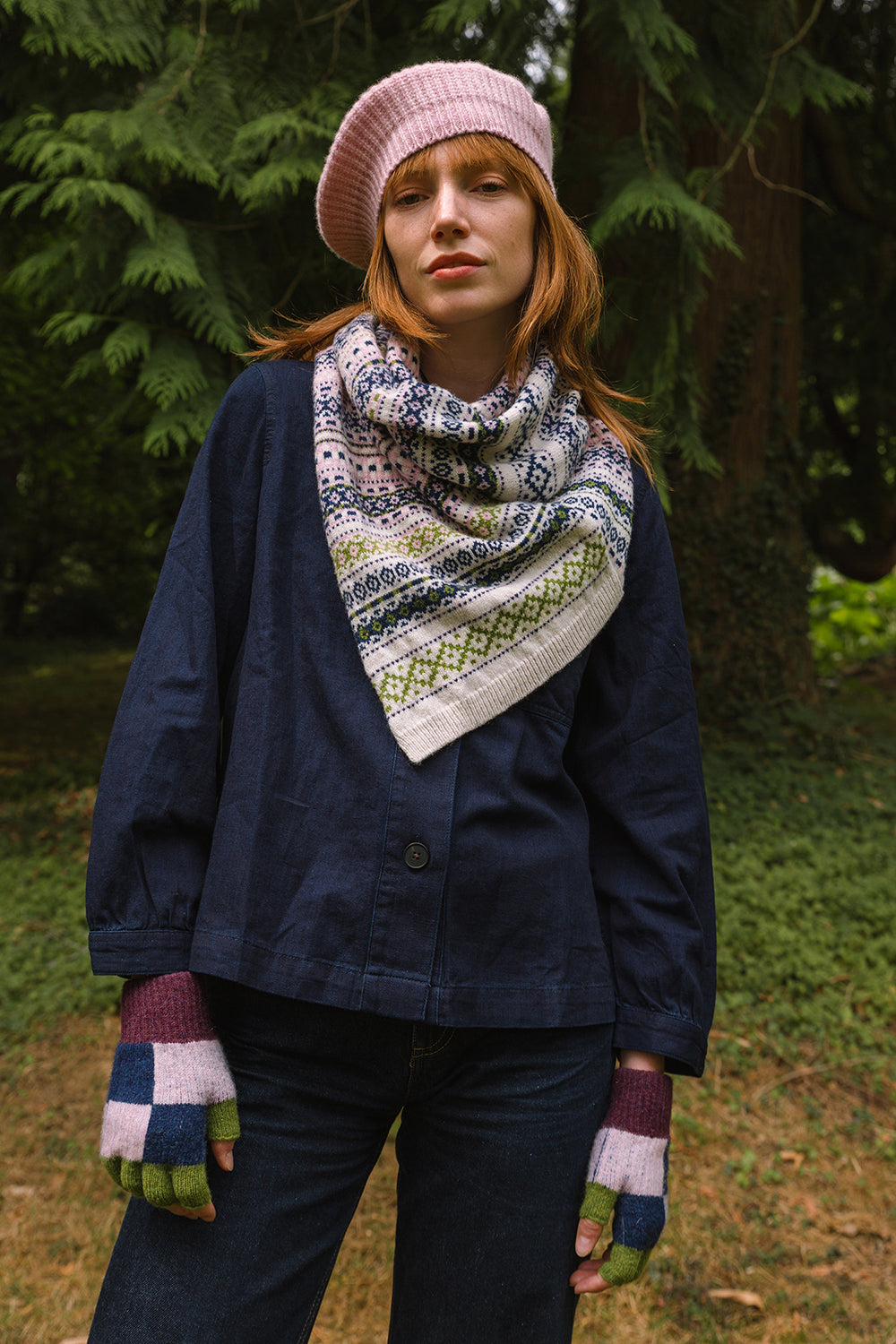 Check Fingerless Glove - Blossom