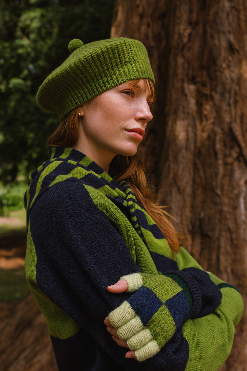 Check Fingerless Glove - Moss