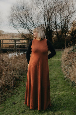 Eden Fine Wool Maxi Dress in Chestnut