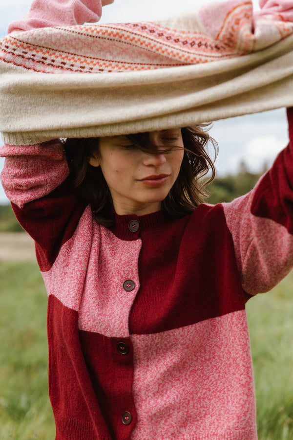 Tewksbury Check Cardigan Raspberry