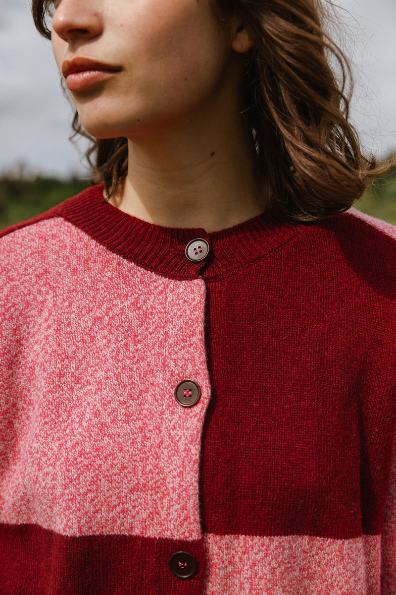 Tewksbury Check Cardigan Raspberry