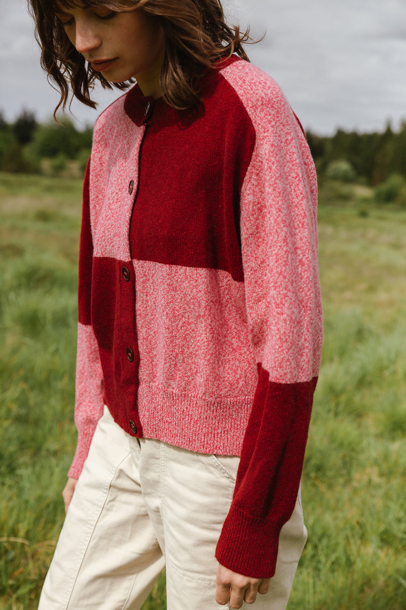 Tewksbury Check Cardigan Raspberry