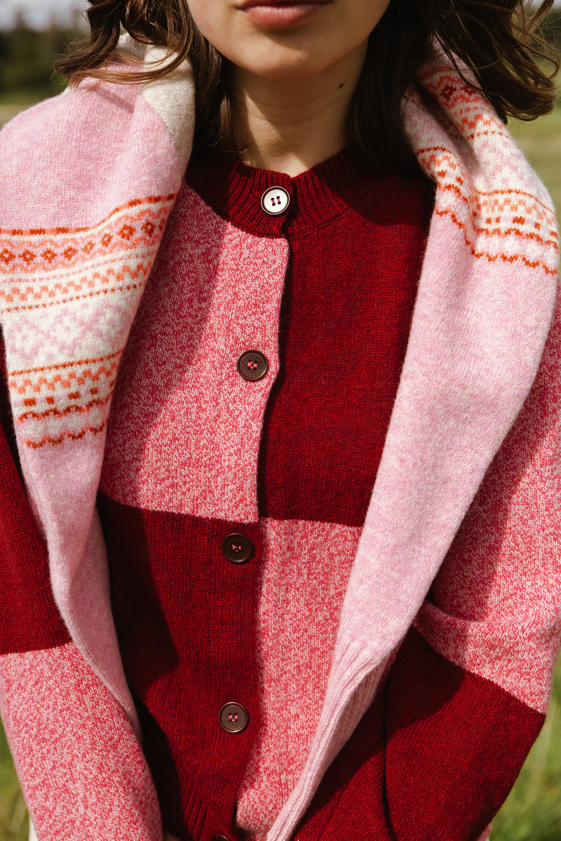 Tewksbury Check Cardigan Raspberry