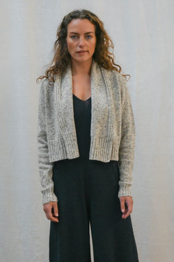 The Kent Donegal Merino Wool Short Cardigan in Stone