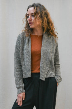 The Kent Donegal Merino Wool Short Cardigan in Flint