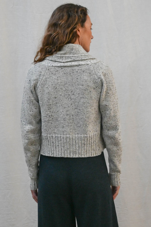 The Kent Donegal Merino Wool Short Cardigan in Stone