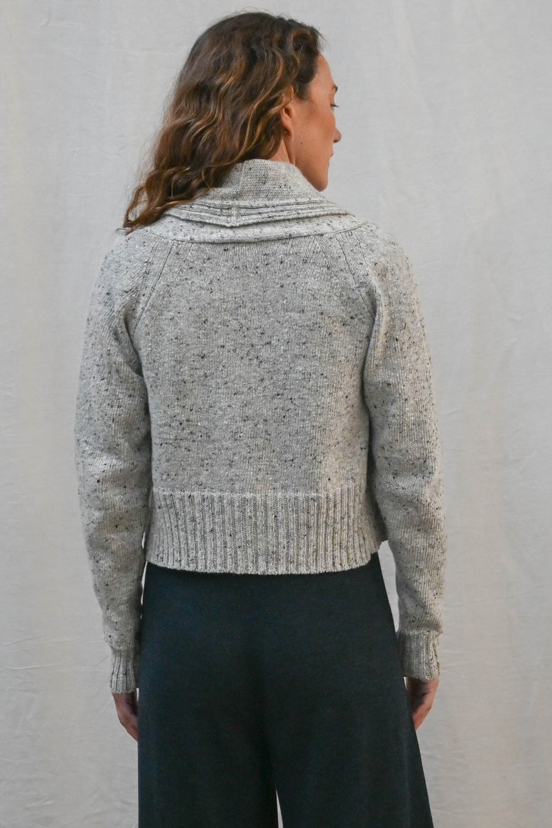 The Kent Donegal Merino Wool Short Cardigan in Stone