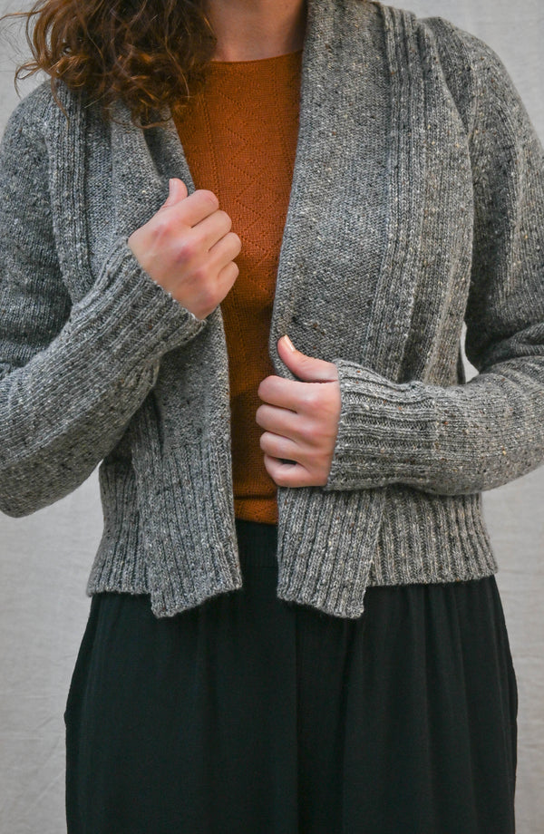 The Kent Donegal Merino Wool Short Cardigan in Flint