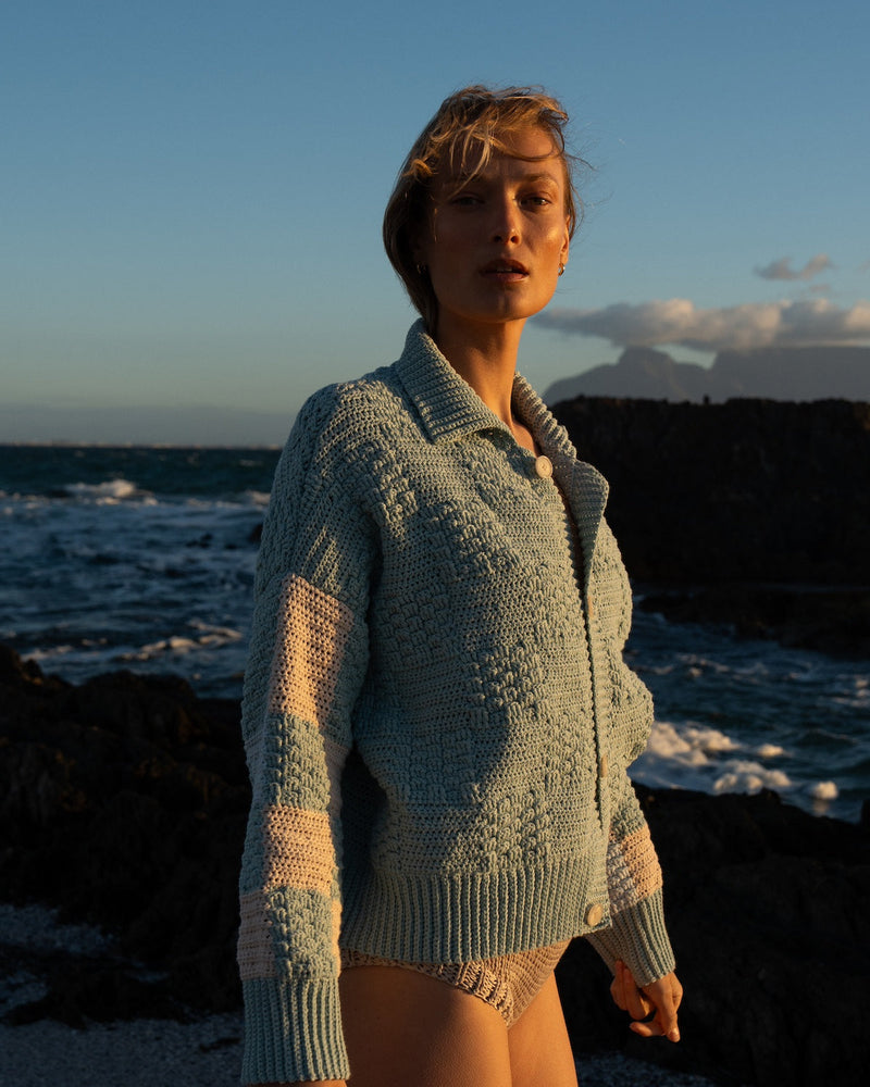 Prietema: Fantasy Sea Foam Crochet Cotton Jacket