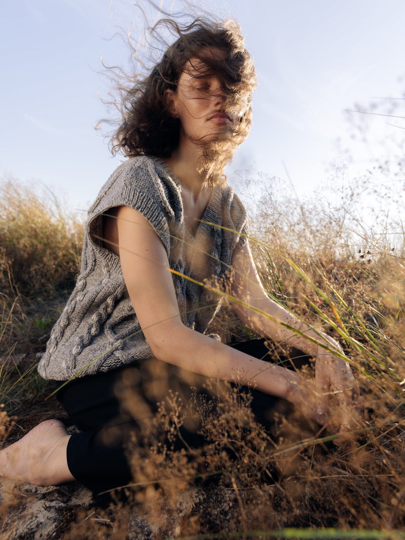 Laimė: Embroidered Cloud Grey Alpaca Wool & Cotton Vest