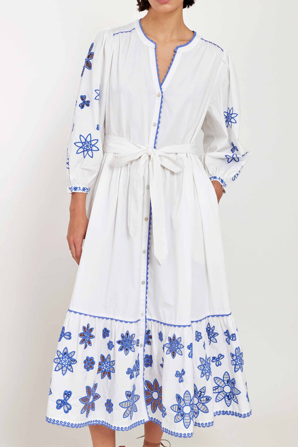 Harlow White Organic Cotton Embroidered Dress