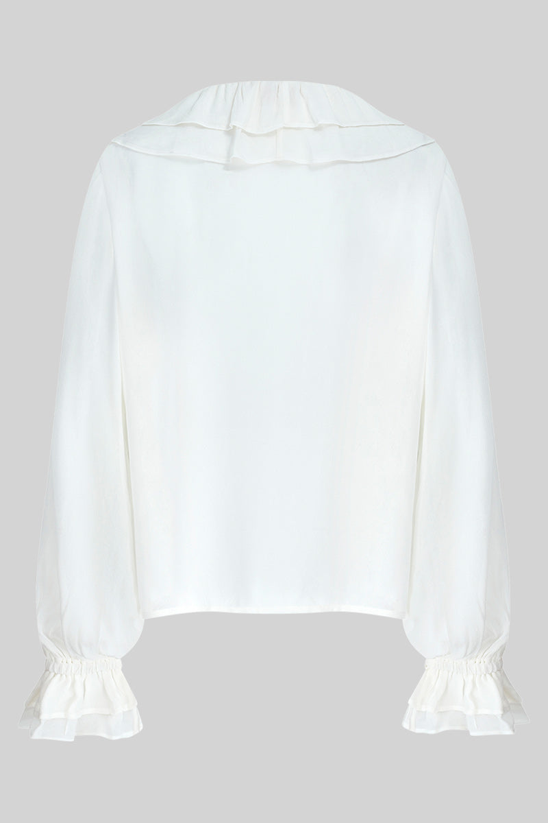 Back shot of East Heritage White Nuan Ruffle top