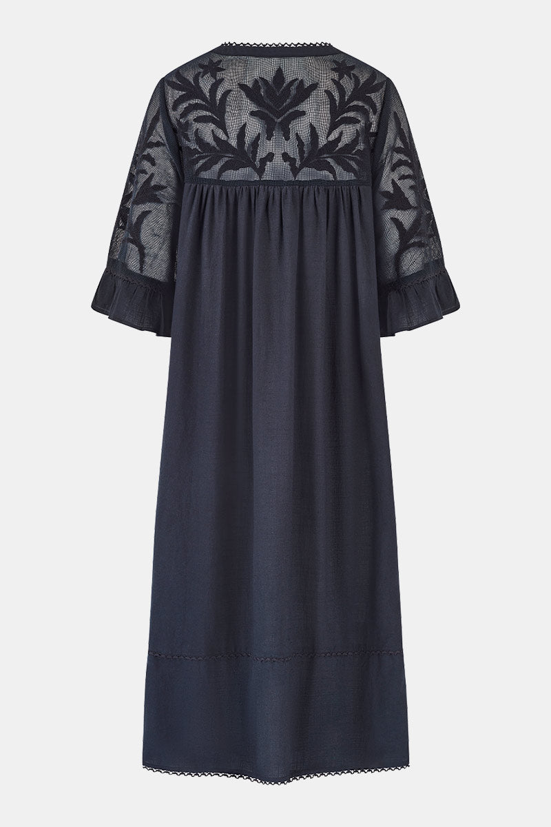 Back view of EAST Theia Black Embroidered Mesh Dress