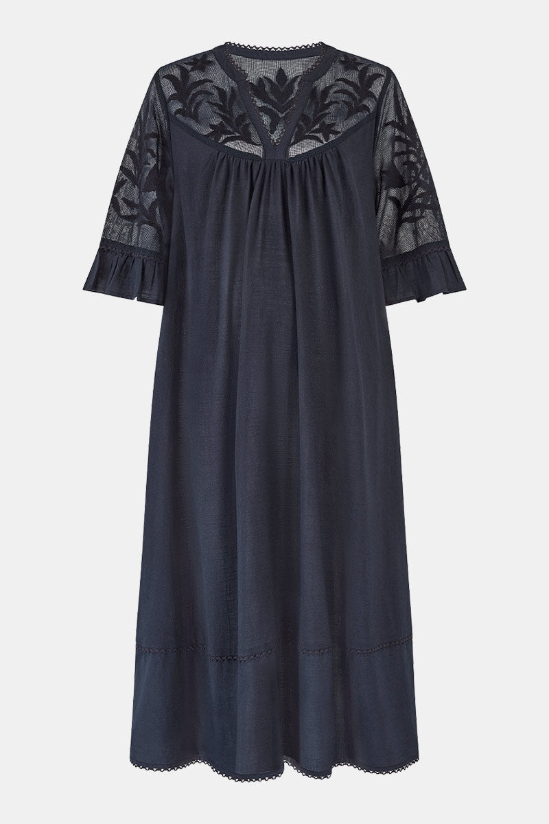 Front view of EAST Theia Black Embroidered Mesh Dress