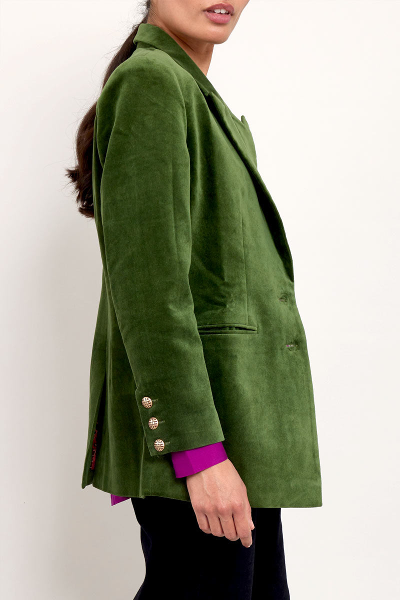 Model wears East Heritage Velaris Green Blazer