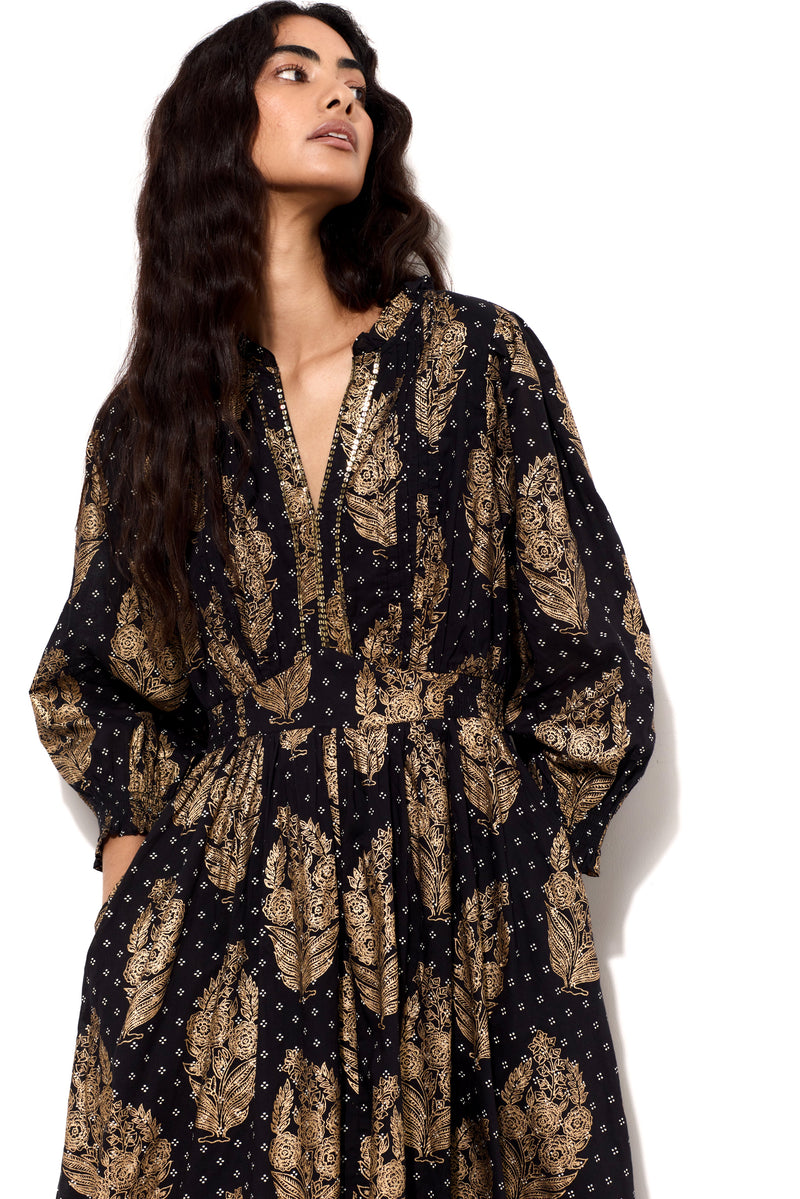 Silvia Gold Print Maxi Dress