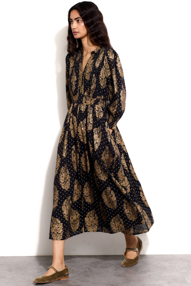 Silvia Gold Print Maxi Dress