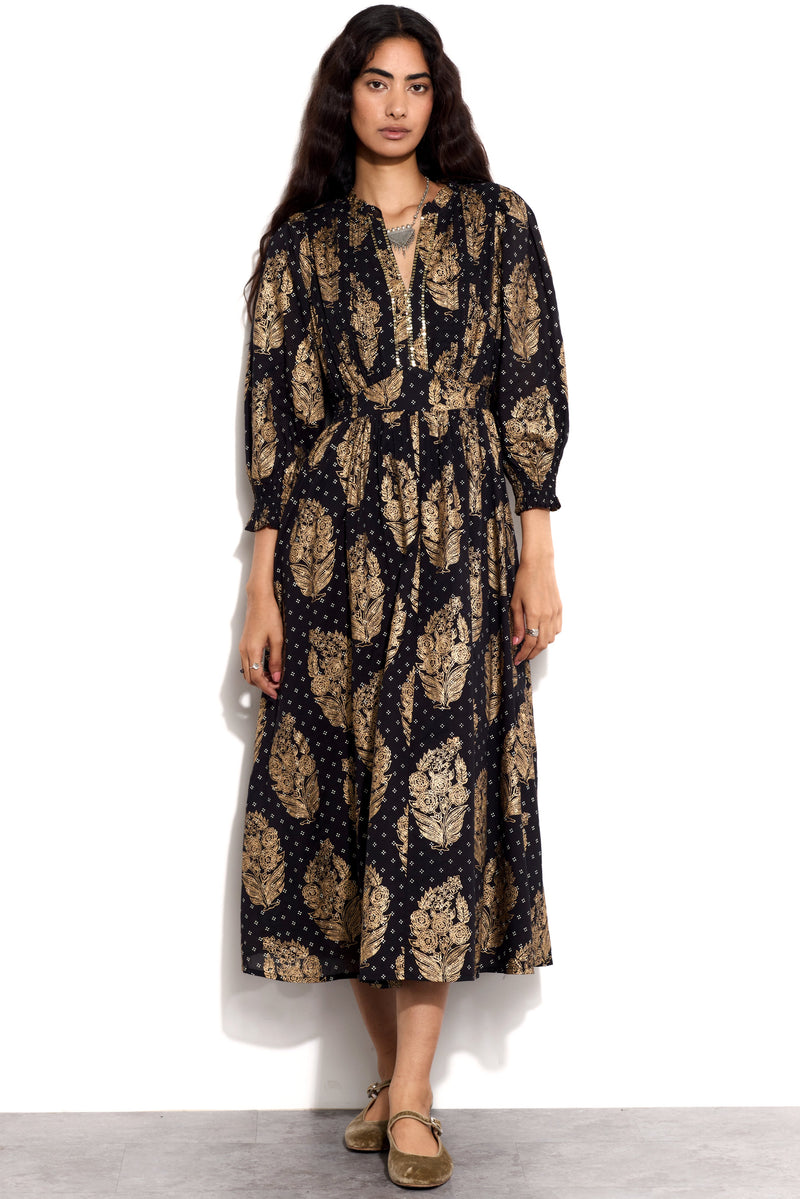 Silvia Gold Print Maxi Dress