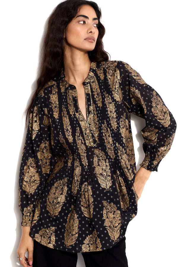 Silvia Gold Foil Tunic Blouse