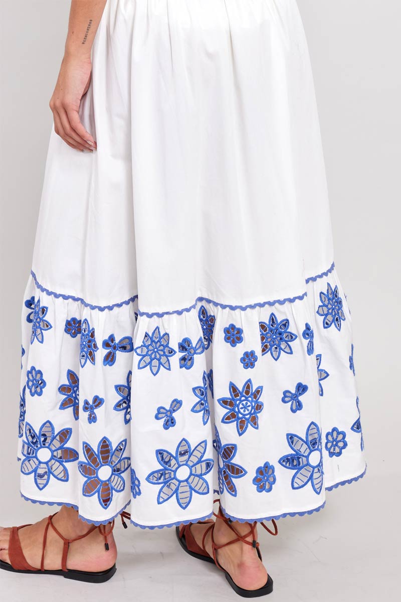 Back close up of the East Heritage Harlow White Organic Cotton Skirt
