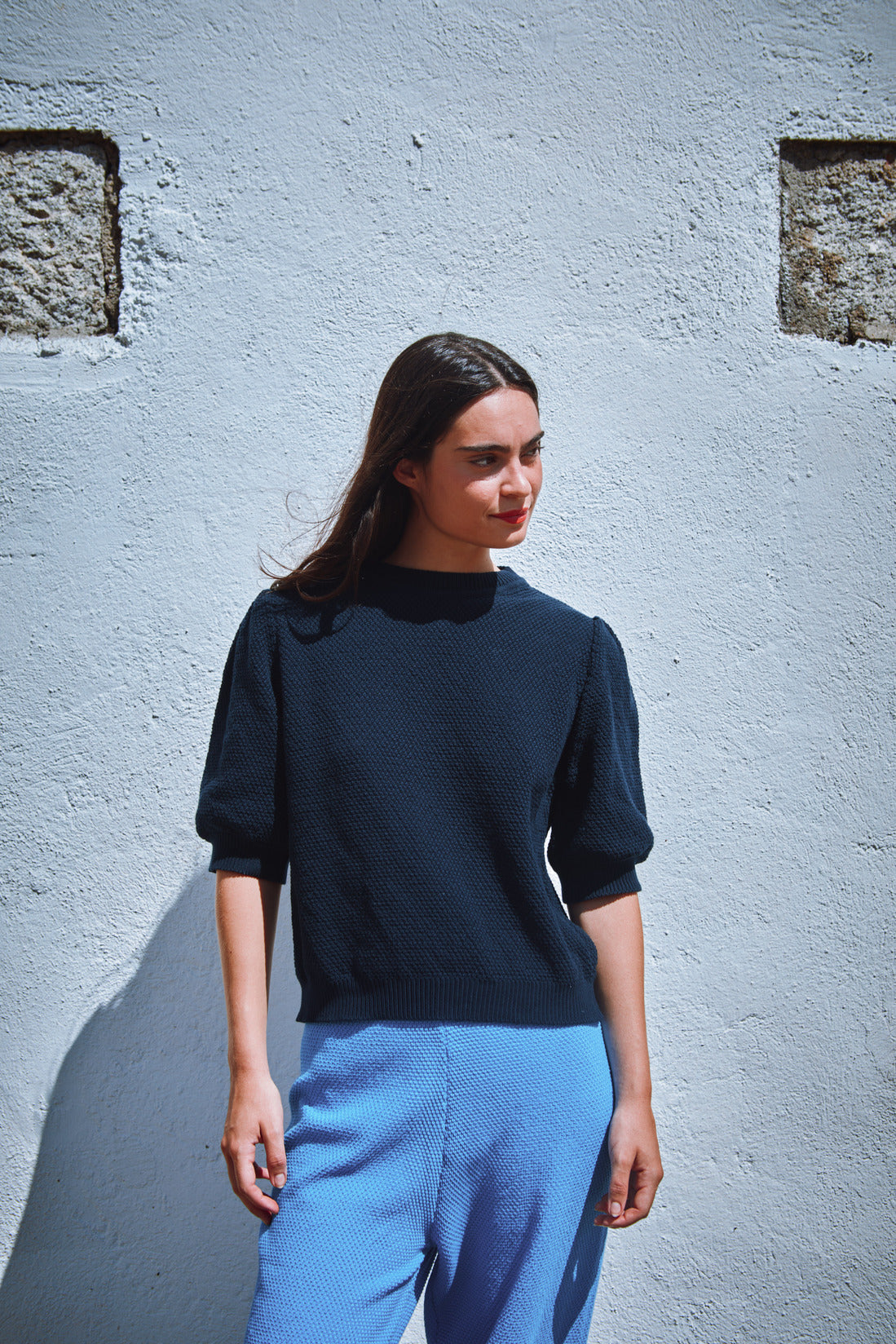 ELISABETH Puff-Sleeve Tee in Organic Cotton - Navy