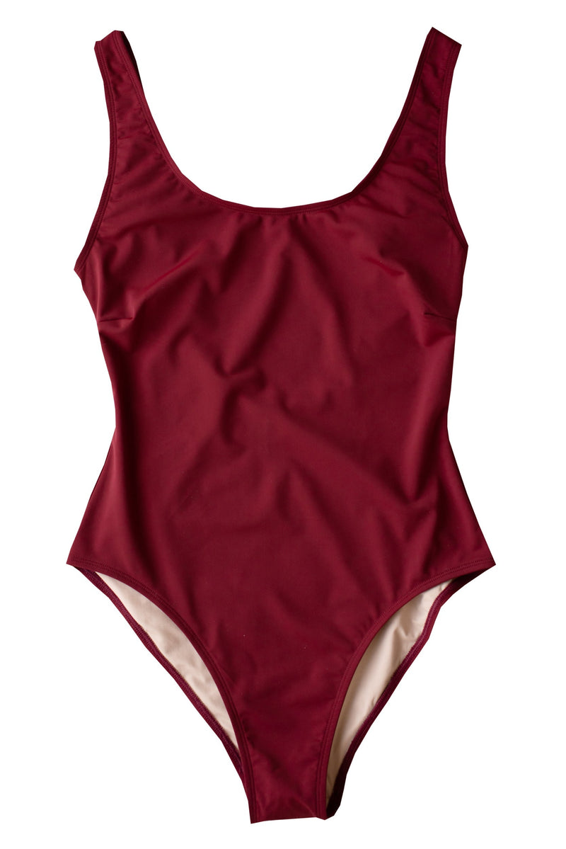 ELISA SCOOP BACK CLASSIC ONE PIECE WINE RED