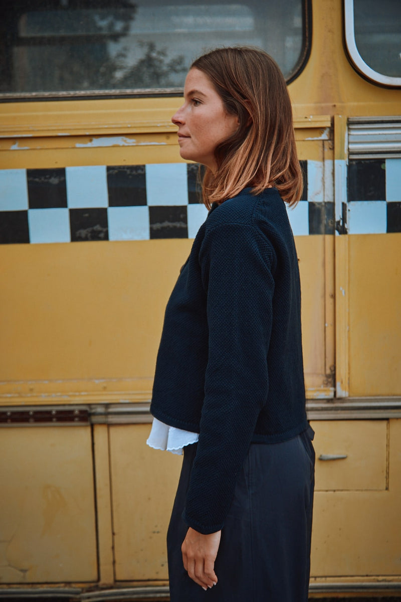 EMILIE Short Jacket in Organic Cotton - Navy | L'Envers