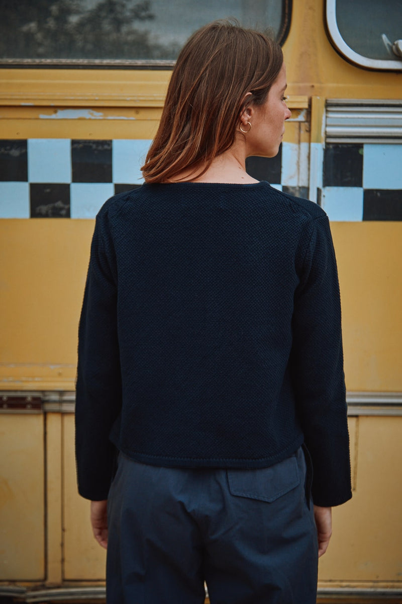 EMILIE Short Jacket in Organic Cotton - Navy | L'Envers