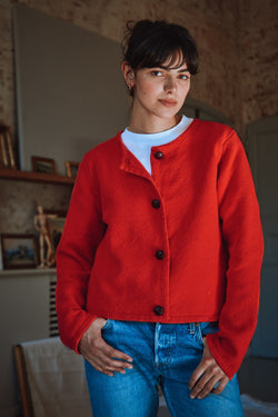 EMILIE Short Jacket in Organic Cotton - Red, 100% sustainable knitwear - L'envers 