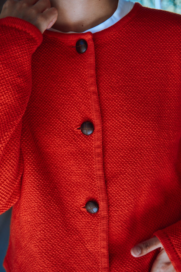 EMILIE Short Jacket in Organic Cotton - Red, 100% sustainable knitwear - L'envers 