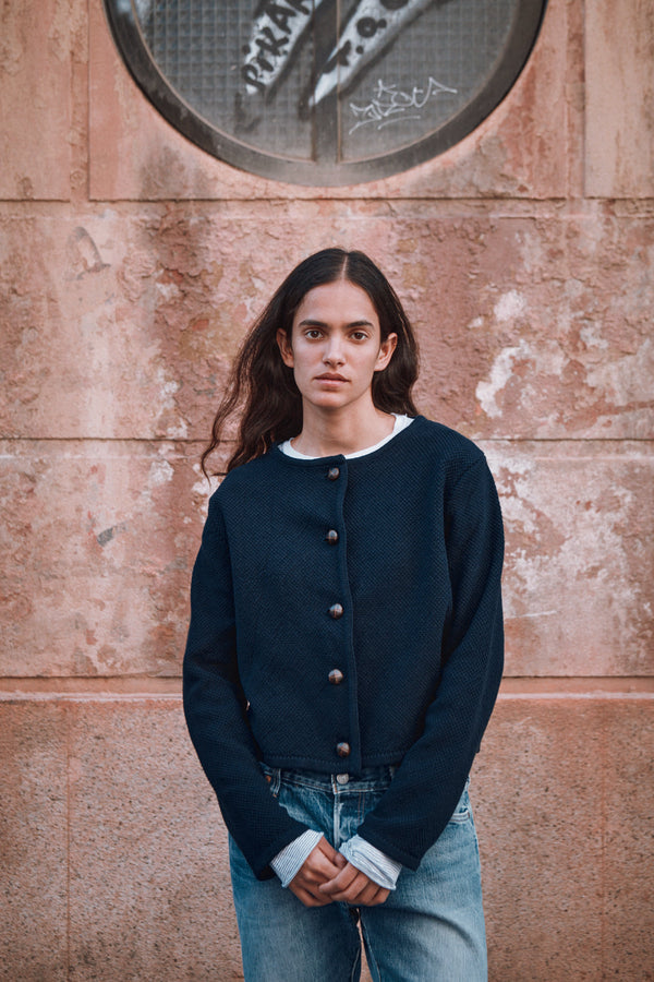 EMILIE Short Jacket in Organic Cotton - Navy