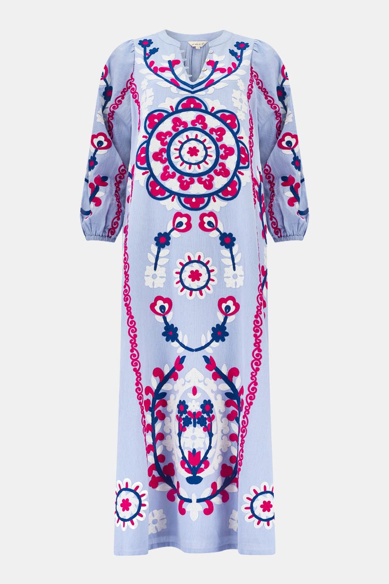 Front view, flat shot of East Dora Embroidered Dress
