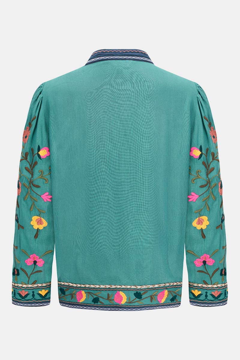 Back view flat shot cut out of East Eve Emerald Embroidered Jacket