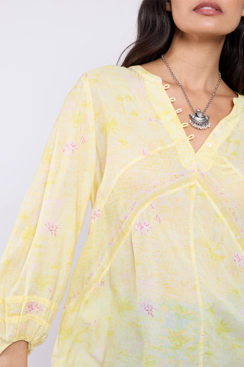 Close up of model wearing East Gracie Blouse