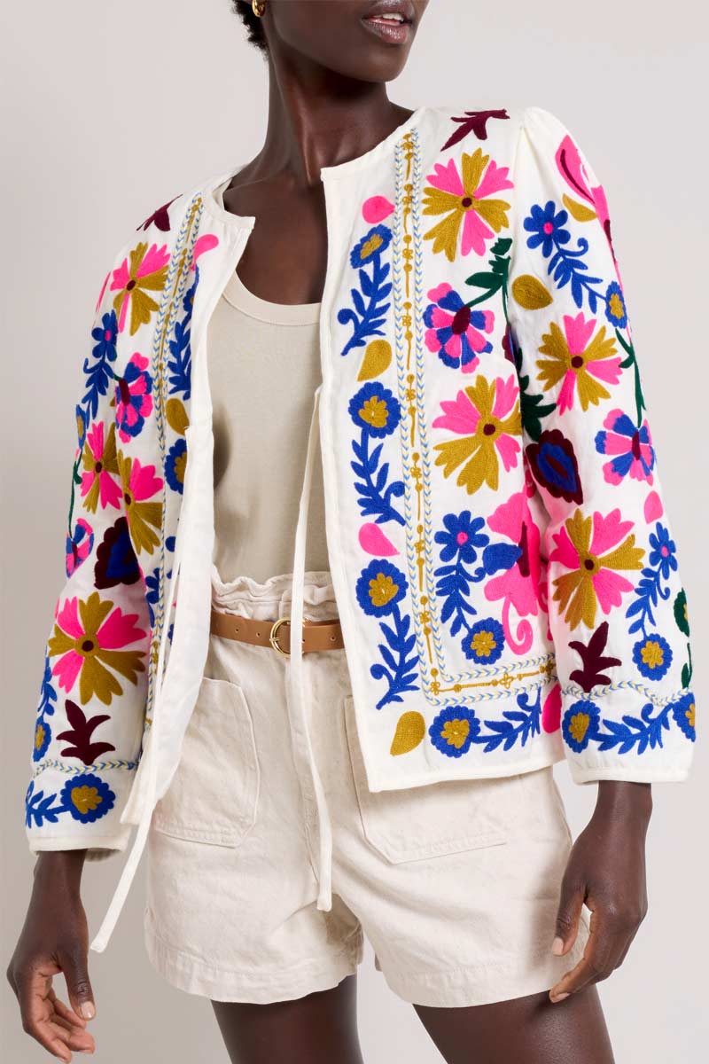 Model wears East Kimberley Embroidered Jacket