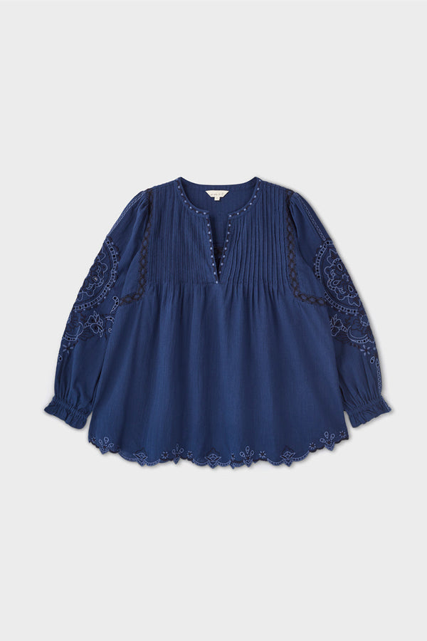 Pavlina Embroidered Cotton Navy Top