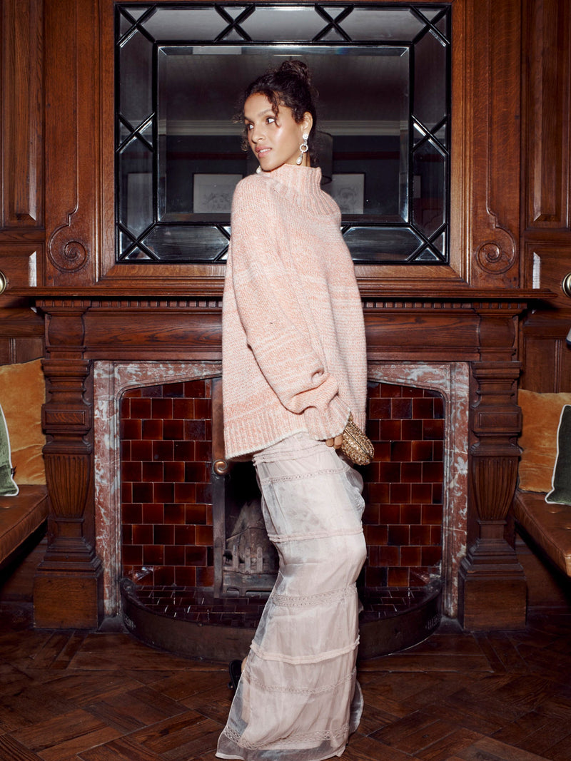 Eccleston Jumper in Ecru & Coral Mouline