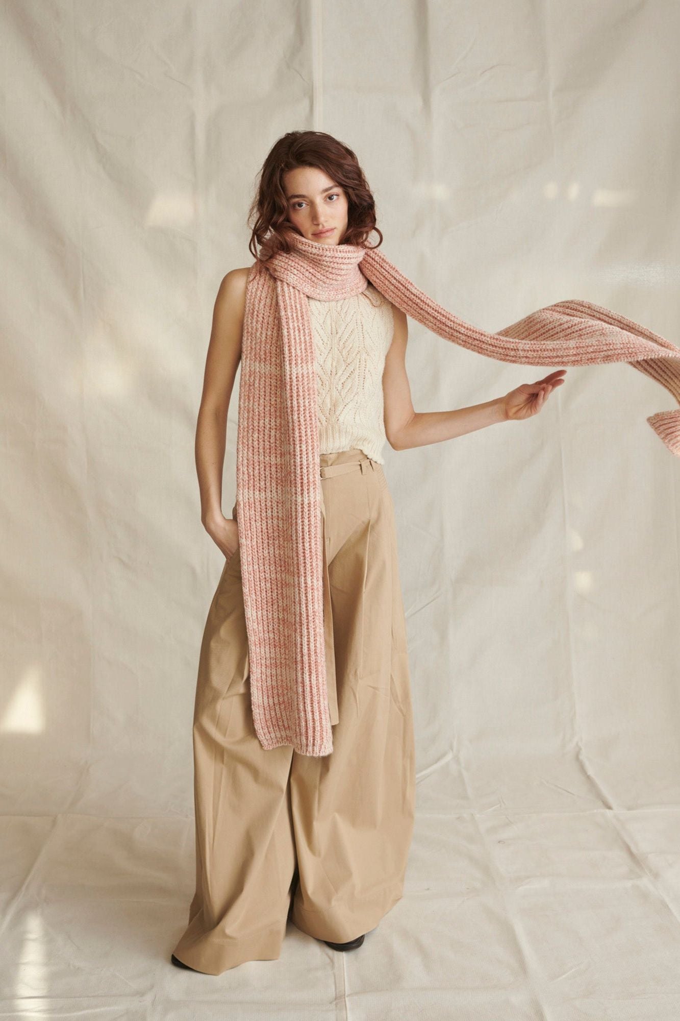 Eccleston Scarf in Ecru & Coral Mouline
