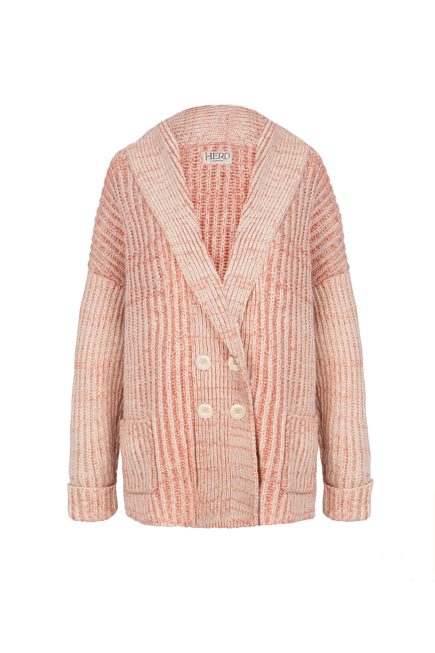 Eccleston Cardigan in Ecru & Coral Mouline