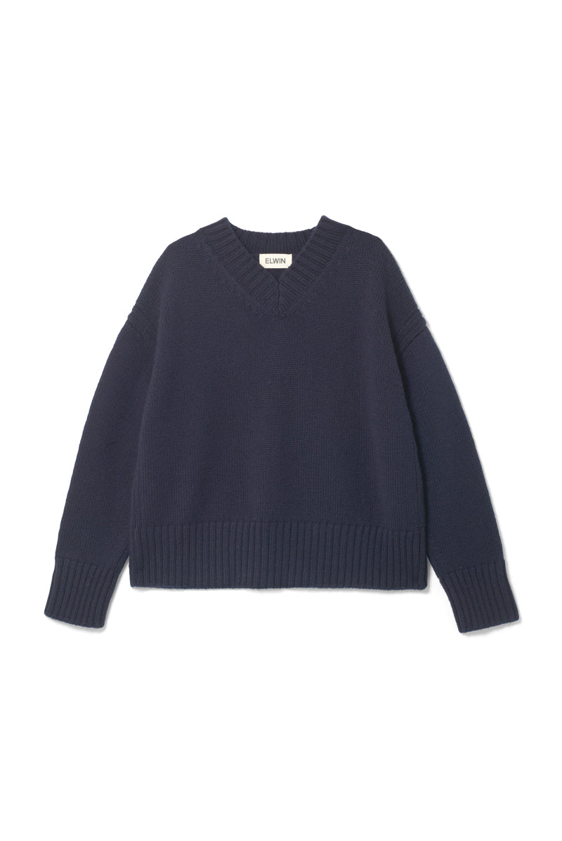 Raye British Wool V Neck Sweater Navy