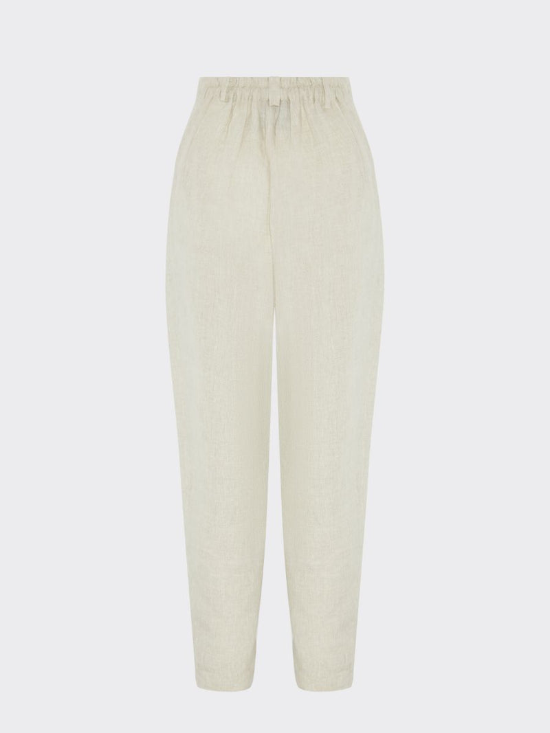 Women's Linen Suit Trousers in Beige with Trim | Sustainable | Fanfare