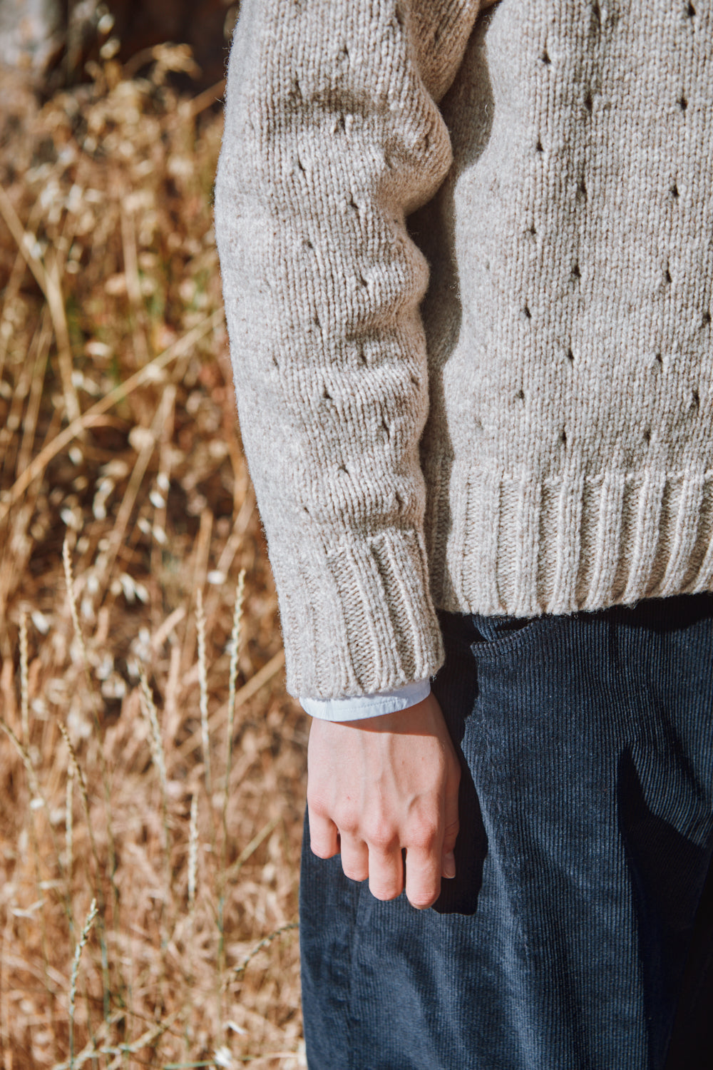 FAUSTINE Open-Weave Sweater in Merino Wool - Beige - L'ENVERS