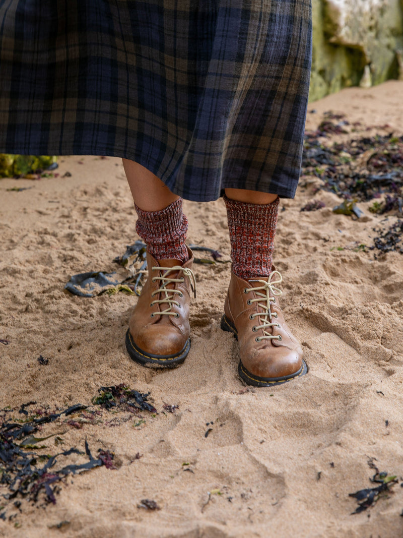 British Made Merino Wool Faltering Stripe Socks in Rust